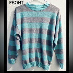 NWOT Vintage 1980’s Alicia Striped Turquoise & Charcoal Gray Women’s Size SMALL